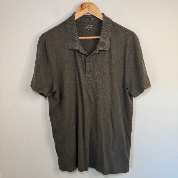 Vince Polo Shirt Men's LG Green Casual Slub Cotton - Picture 1 of 4
